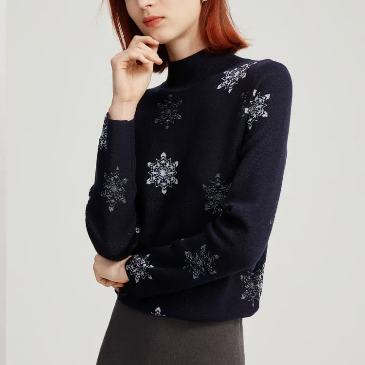 FINITY Sweaters Women's Navy Blue Jacquard-3