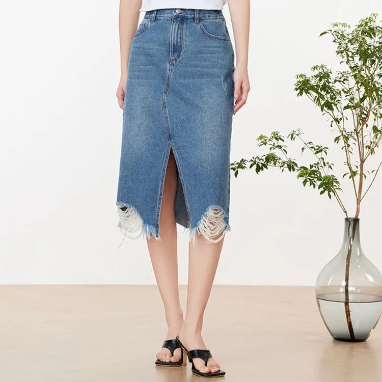 JZ Juzui Denim Long Skirts Women's Blue Shades-1