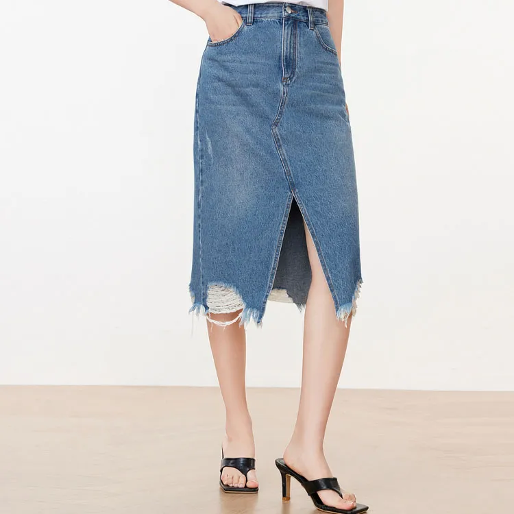 JZ Juzui Denim Long Skirts Women's Blue Shades-2