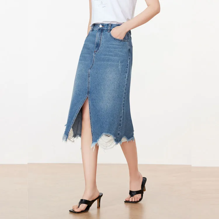 JZ Juzui Denim Long Skirts Women's Blue Shades-3