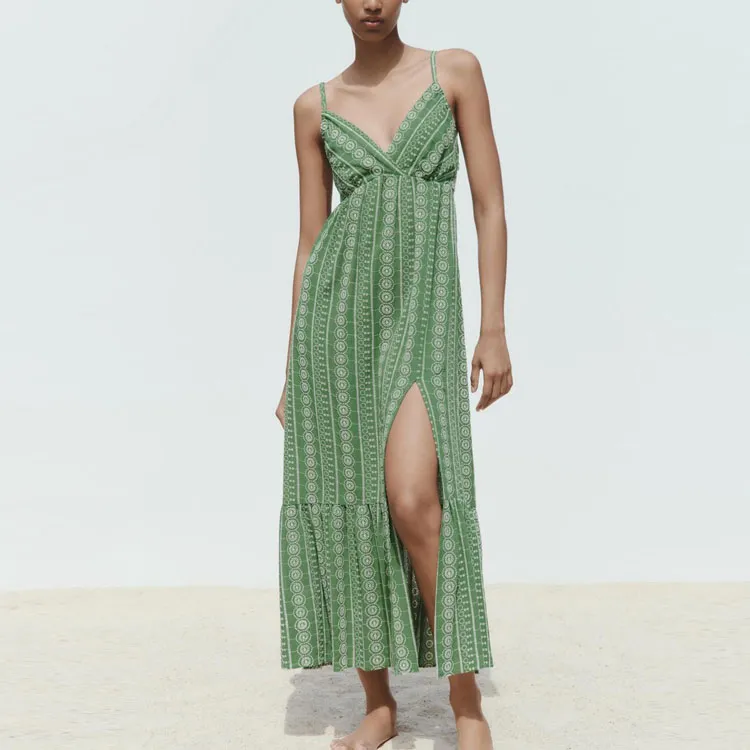 ZARA Slip Dresses Women's Green-2