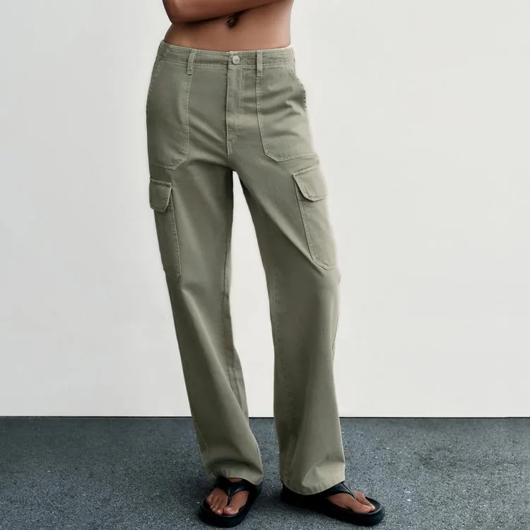 ZARA Cargo Pants Women's Light Green-2