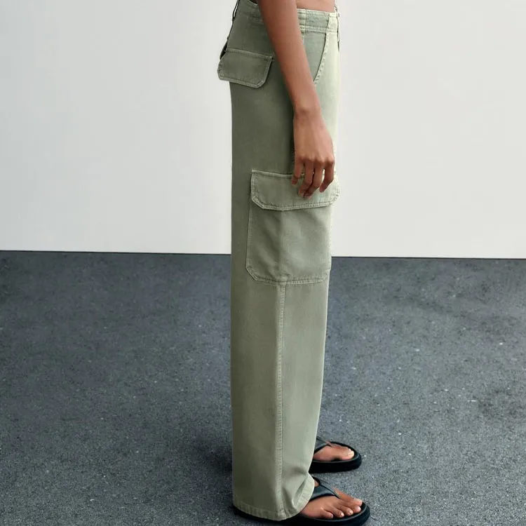ZARA Cargo Pants Women's Light Green-4