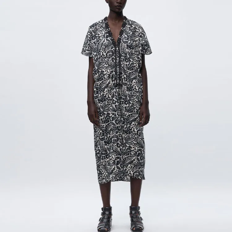 ZARA Short-Sleeved Dresses Women's White/Black-2