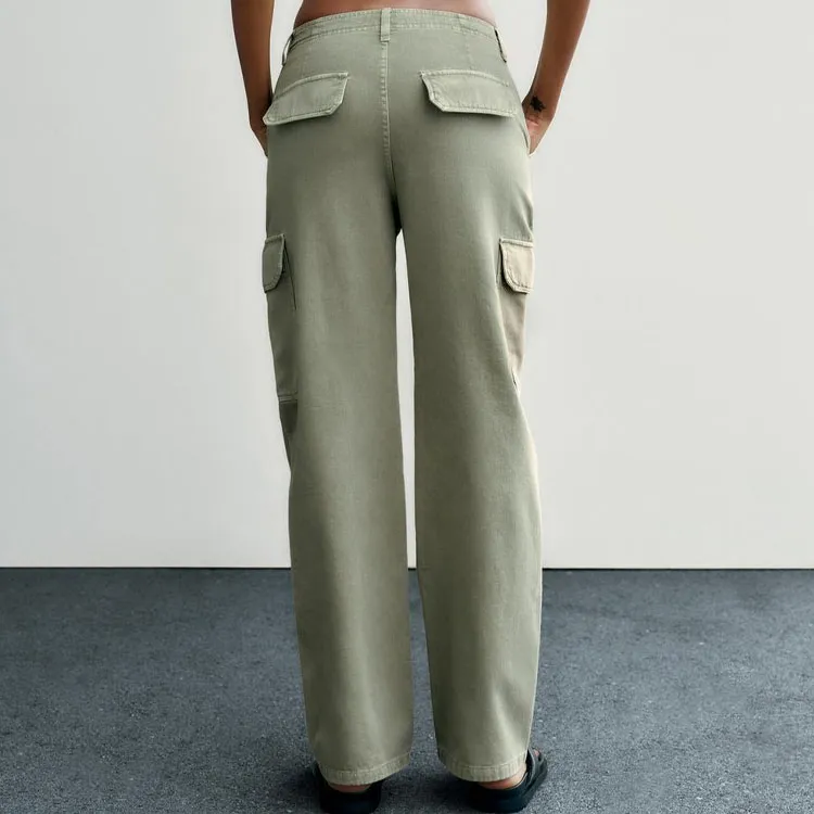 ZARA Cargo Pants Women's Light Green-3