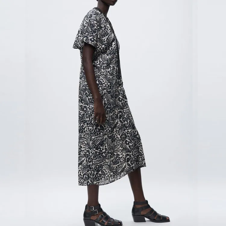 ZARA Short-Sleeved Dresses Women's White/Black-4