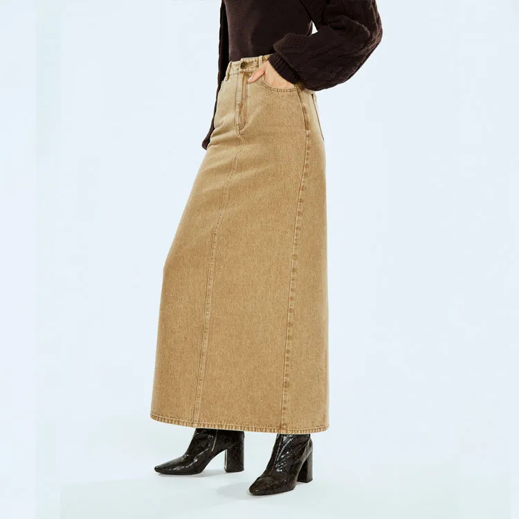 COVERINS Casual Long Skirt Women's Khaki-3