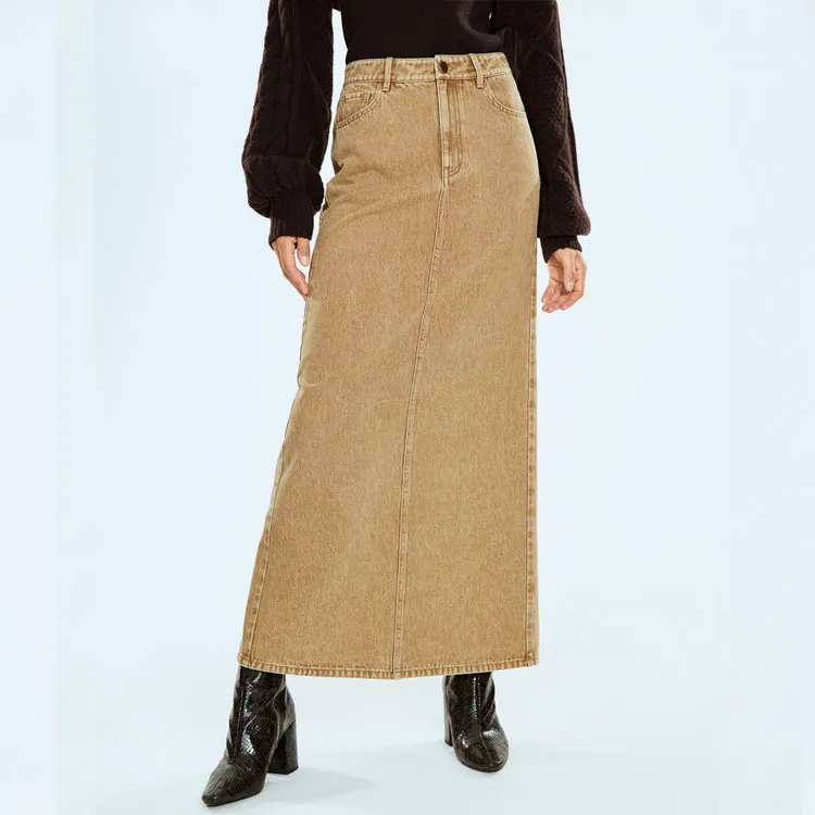 COVERINS Casual Long Skirt Women's Khaki-1