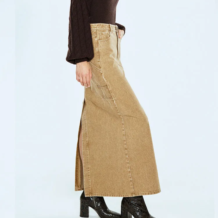 COVERINS Casual Long Skirt Women's Khaki-2