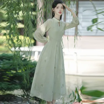 Mochahome Long-Sleeved Dresses Women's Light Green