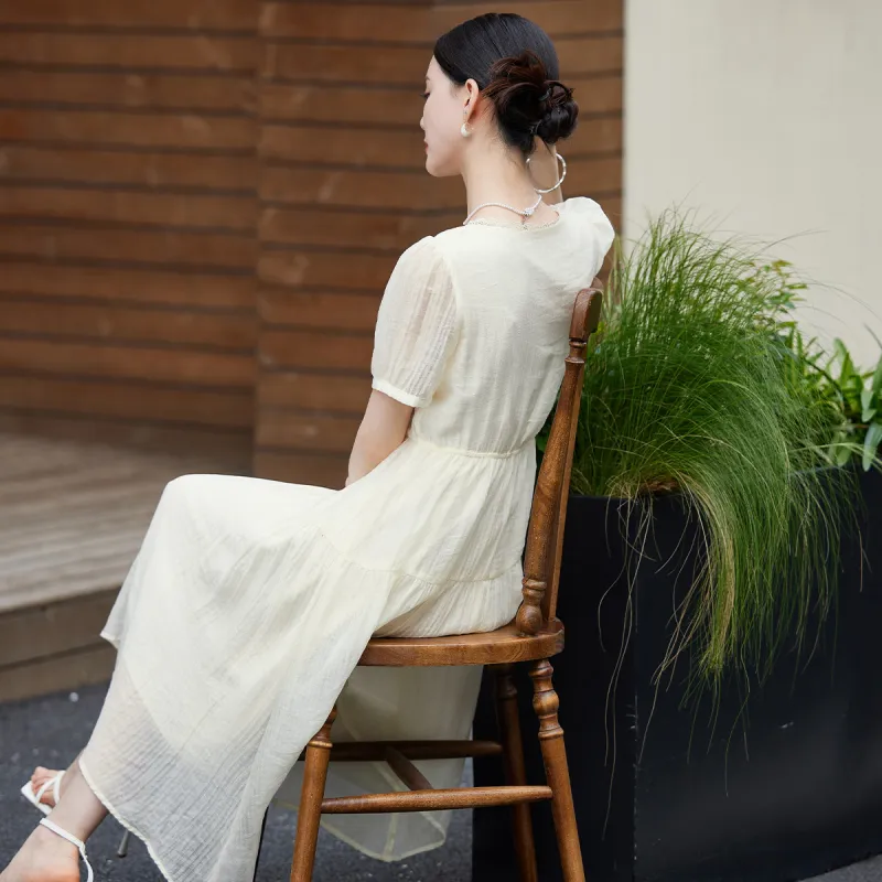 Hang Yi Court SS24 Short Sleeved Dress Women's Ecru-1