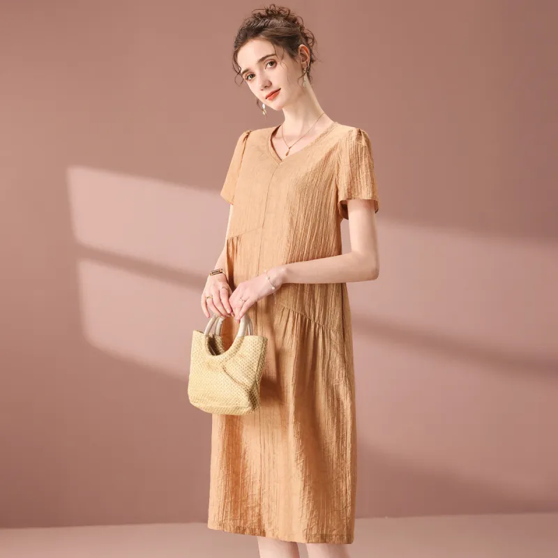 FENHONGMALI Short Sleeved Dresses Women's Khaki-1