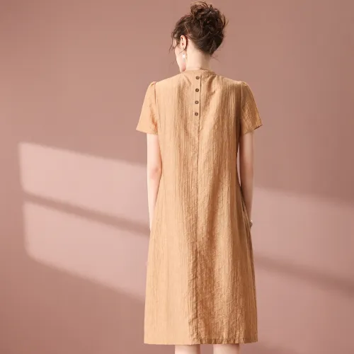 FENHONGMALI Short Sleeved Dresses Women's Khaki