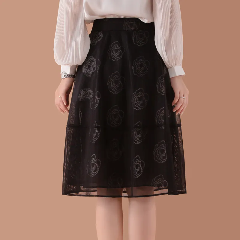 FENHONGMALI Casual Long Skirts Women's Black-2