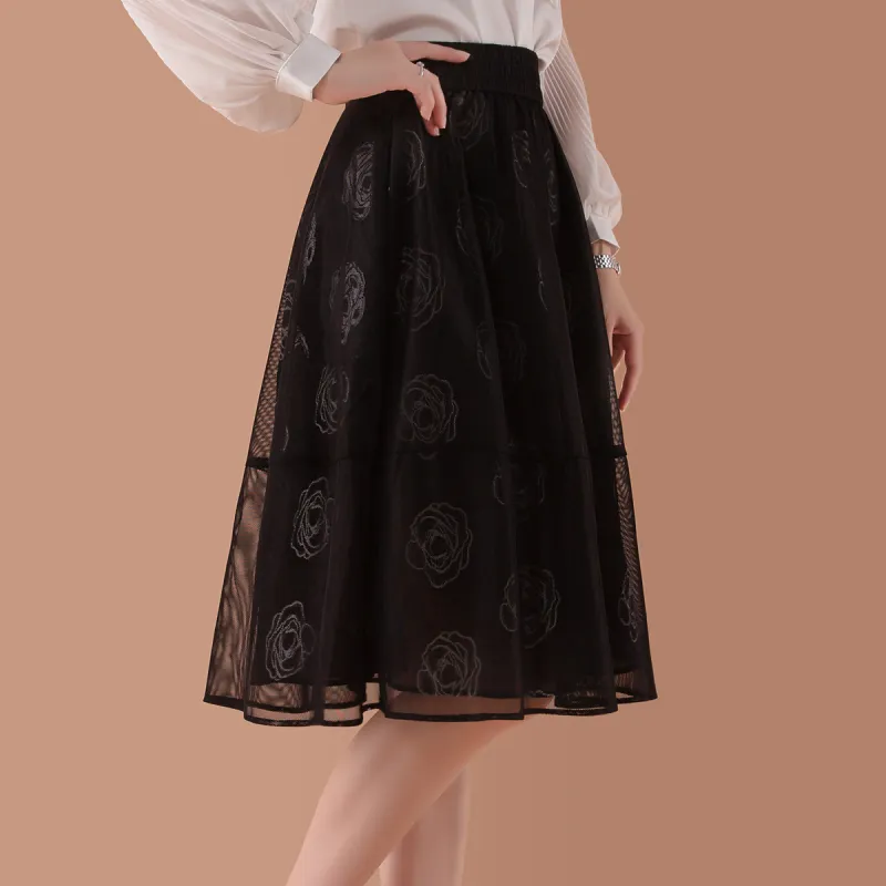 FENHONGMALI Casual Long Skirts Women's Black-1