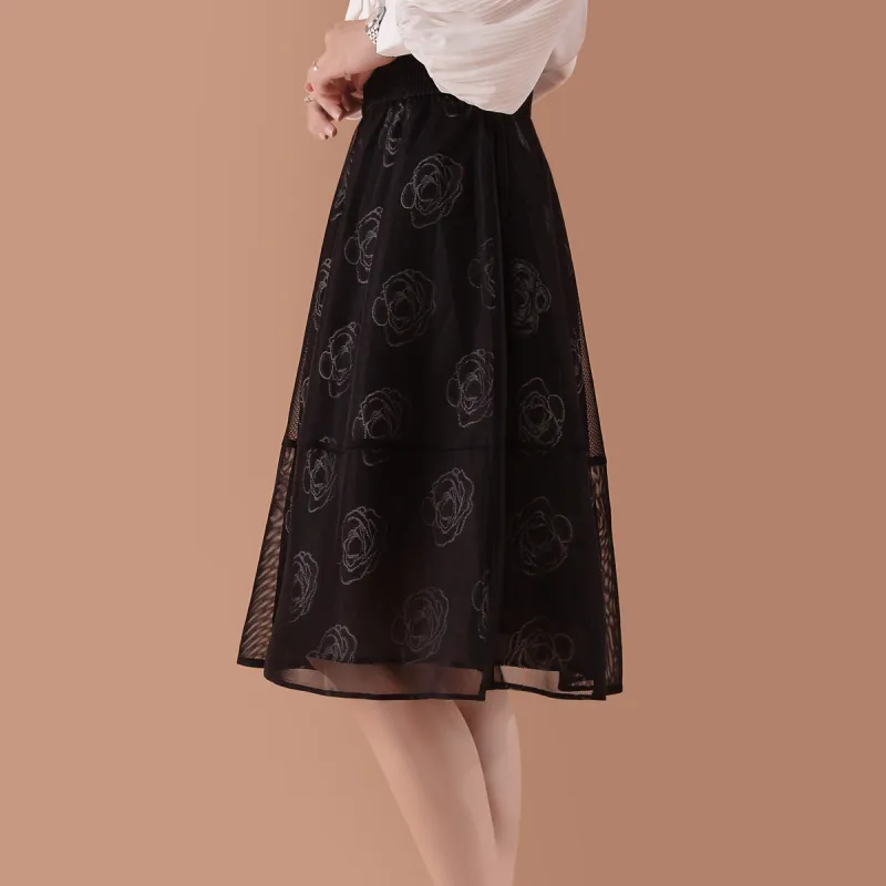 FENHONGMALI Casual Long Skirts Women's Black-3