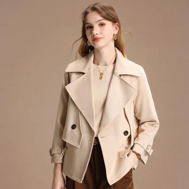 FENHONGMALI Trench Coat Women's Beige-1