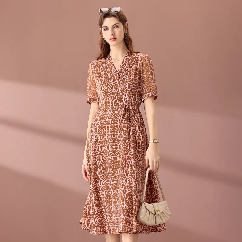 FENHONGMALI Short Sleeved Dresses Women's Pink-2