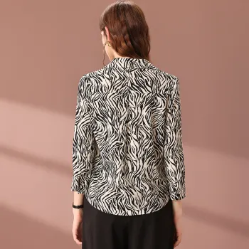 FENHONGMALI Shirt Women's Black White Heather