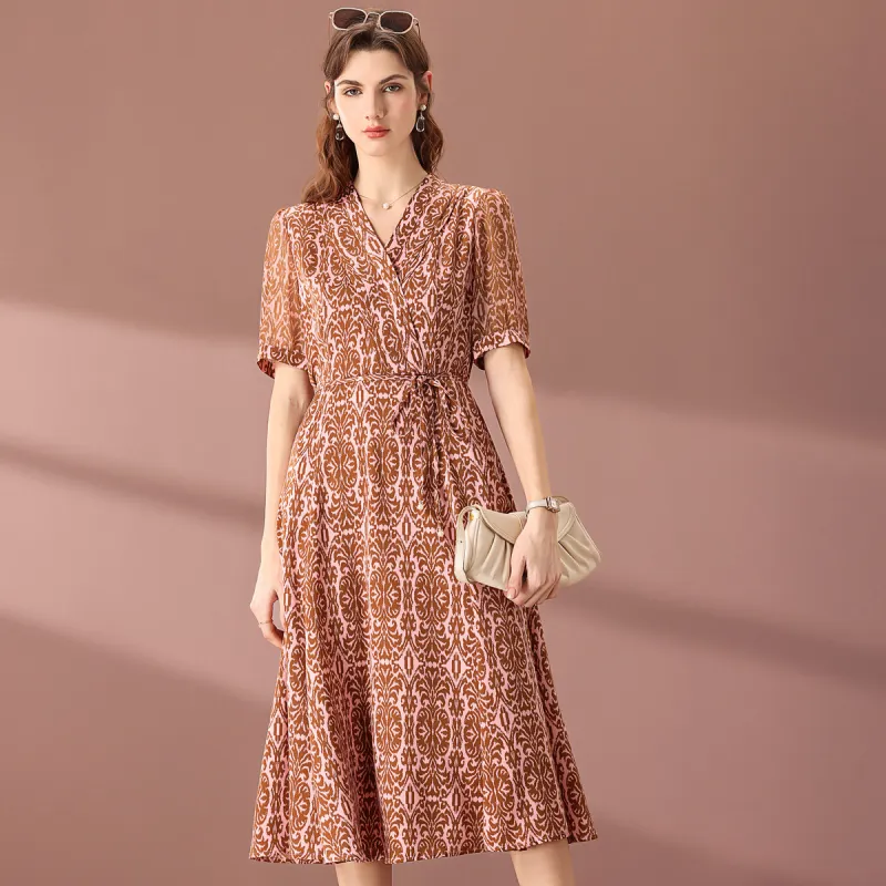 FENHONGMALI Short Sleeved Dresses Women's Pink-1