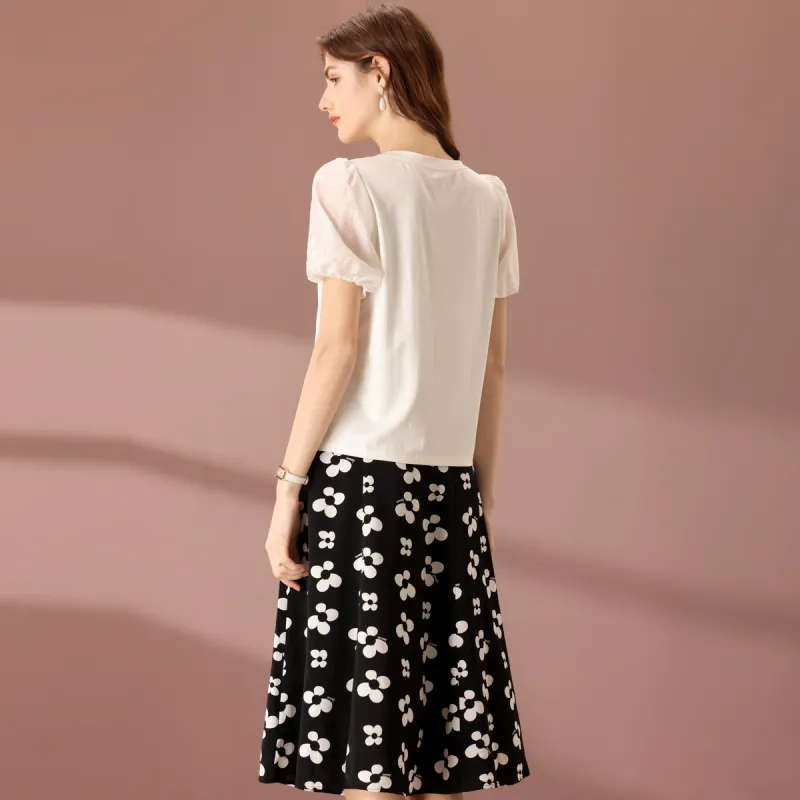 FENHONGMALI Skirt Set Women's Black White-1