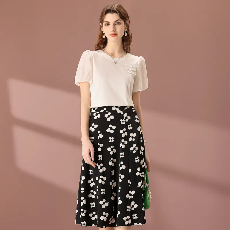 FENHONGMALI Skirt Set Women's Black White-2