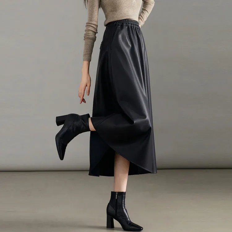 【dme】 Leather Long Skirts Women's Black-2