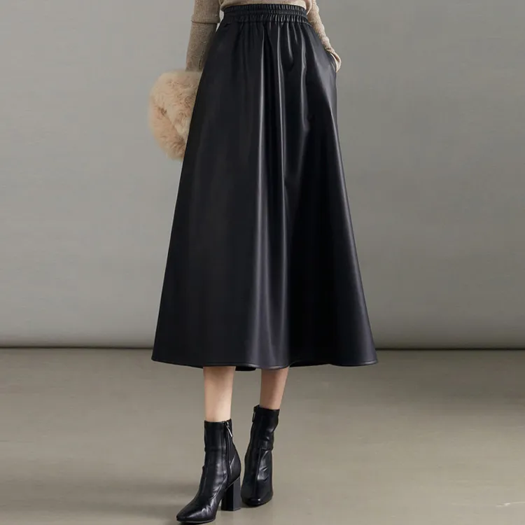 【dme】 Leather Long Skirts Women's Black-1