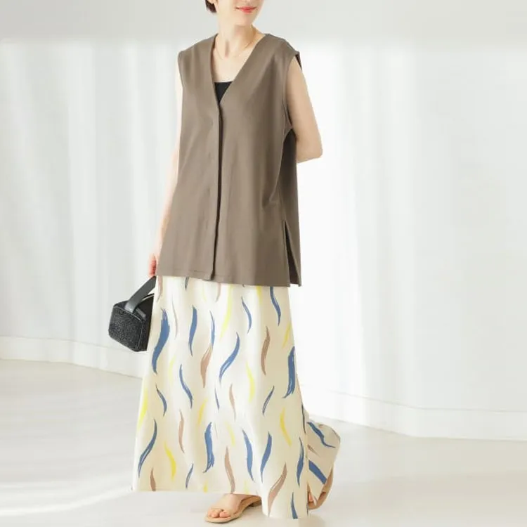Beams Casual Long Skirt Women's Dark Beige-2