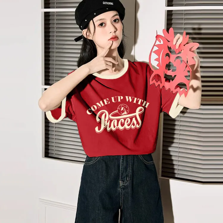 Tonlion T Shirts Women's Red-1