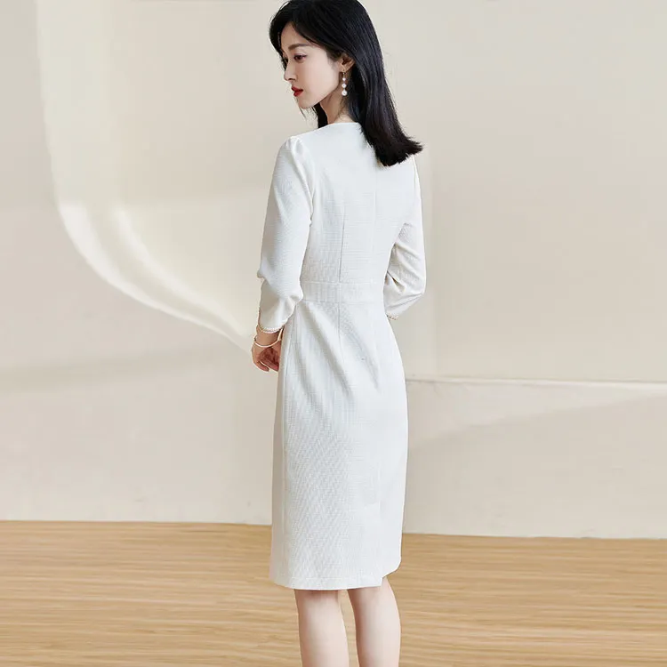MISSSHINE Long Sleeved Dresses Women's White-2