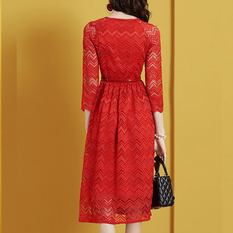 CYANINE SEA Long-Sleeved Dresses Women's Red-3