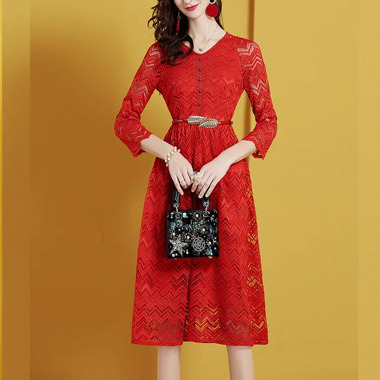 CYANINE SEA Long-Sleeved Dresses Women's Red-2