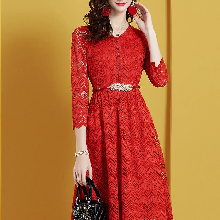 CYANINE SEA Long-Sleeved Dresses Women's Red-1