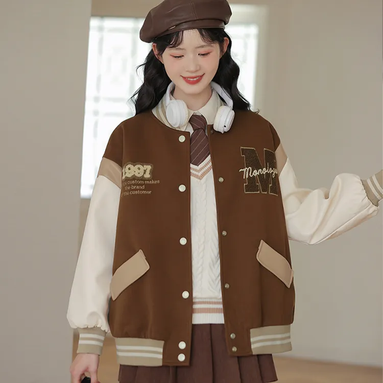 Linjou Baseball Jacket Women's Coffee-1