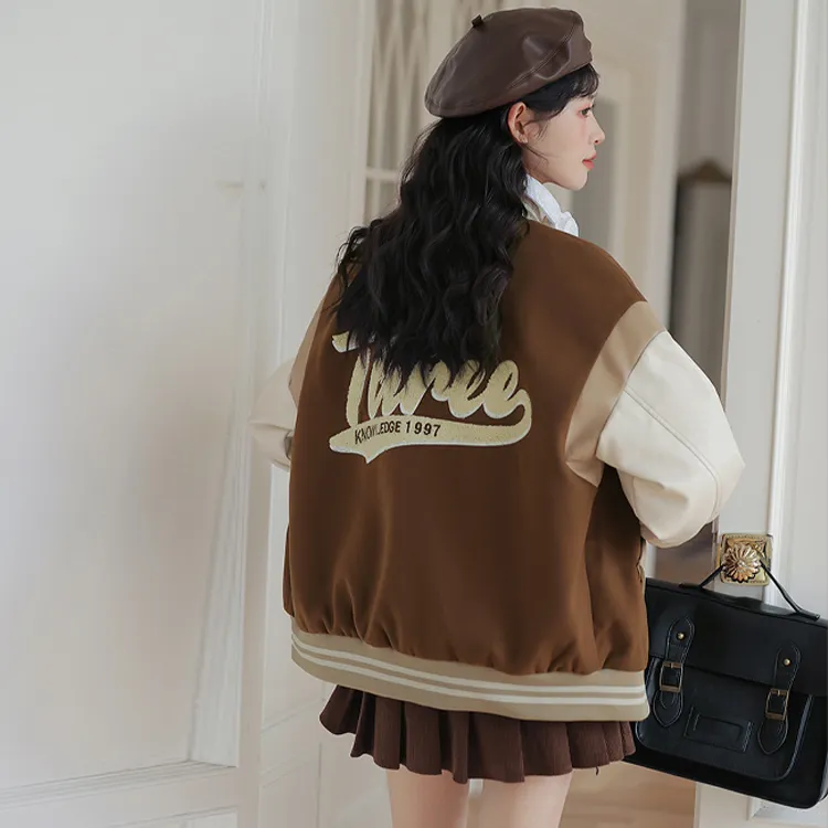 Linjou Baseball Jacket Women's Coffee-2