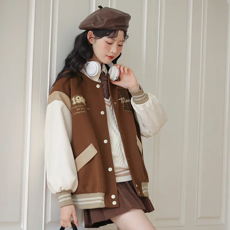Linjou Baseball Jacket Women's Coffee-3