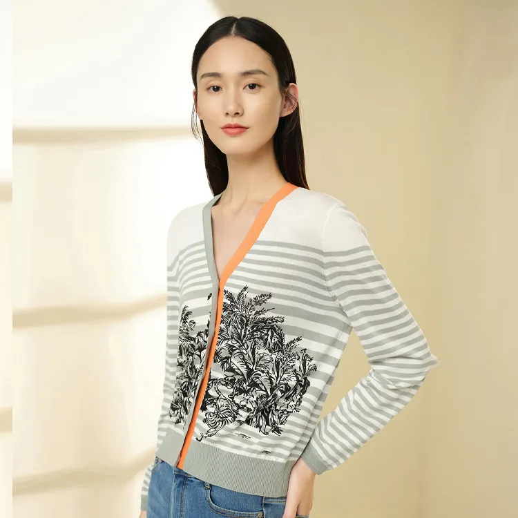JZ Juzui Knitwear Women's Stripe Light Green-2