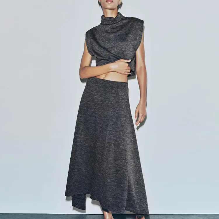 ZARA Casual Long Skirts Women's Gray-1