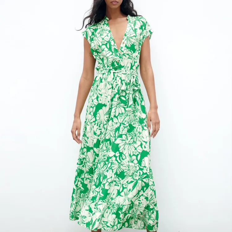 ZARA Sleeveless Dress Women's Green/Nude-2