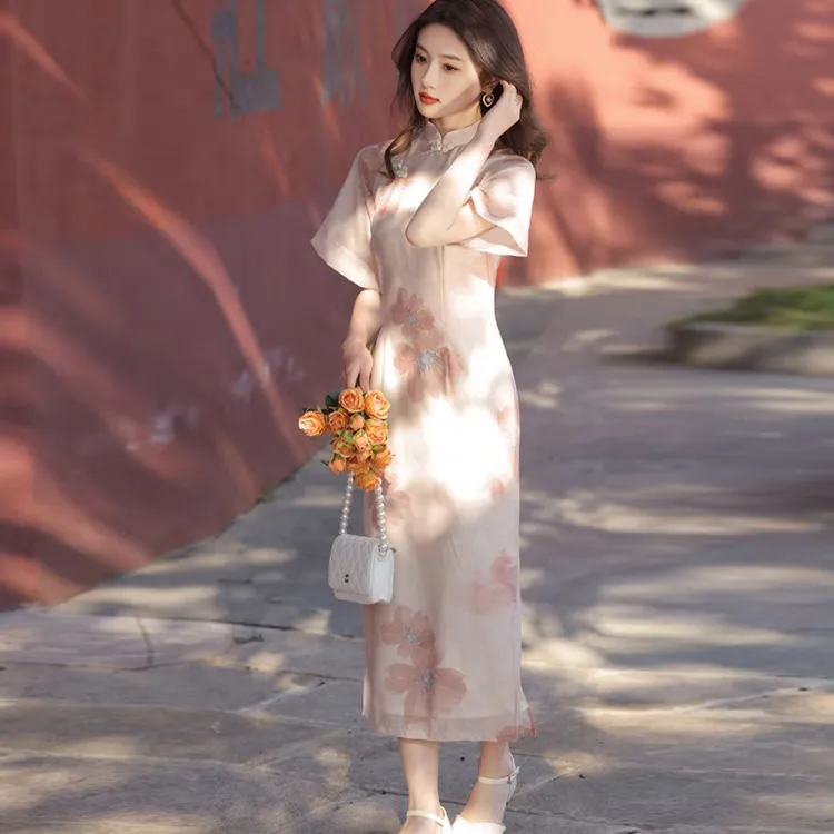 Red Colored Clothes Cheongsam Women's Red Pink Lady-1