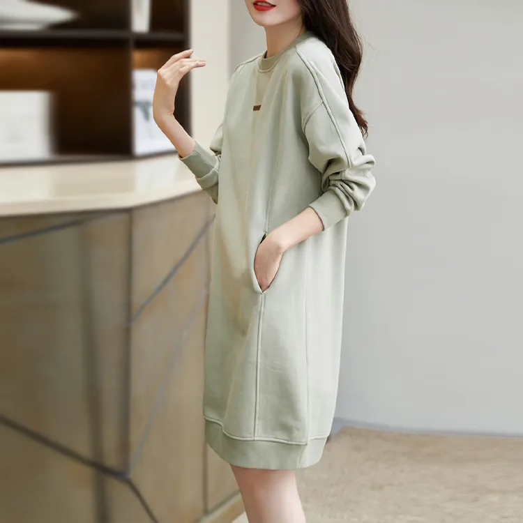 Demana Long Sleeved Dress Women's Gray Pea Green-3