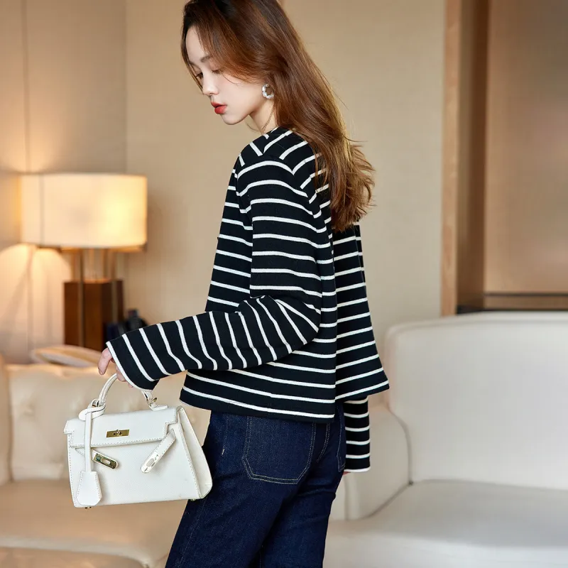 Mt Knitwear Women's Black White Stripes-2