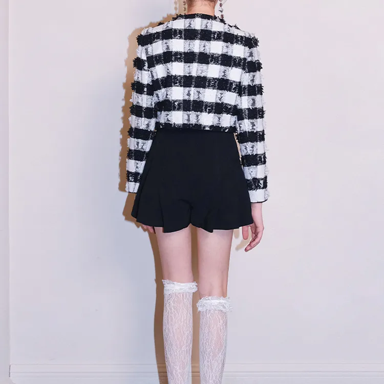 DIANA VEVINA Jackets Coats Women's Black White Plaid-2