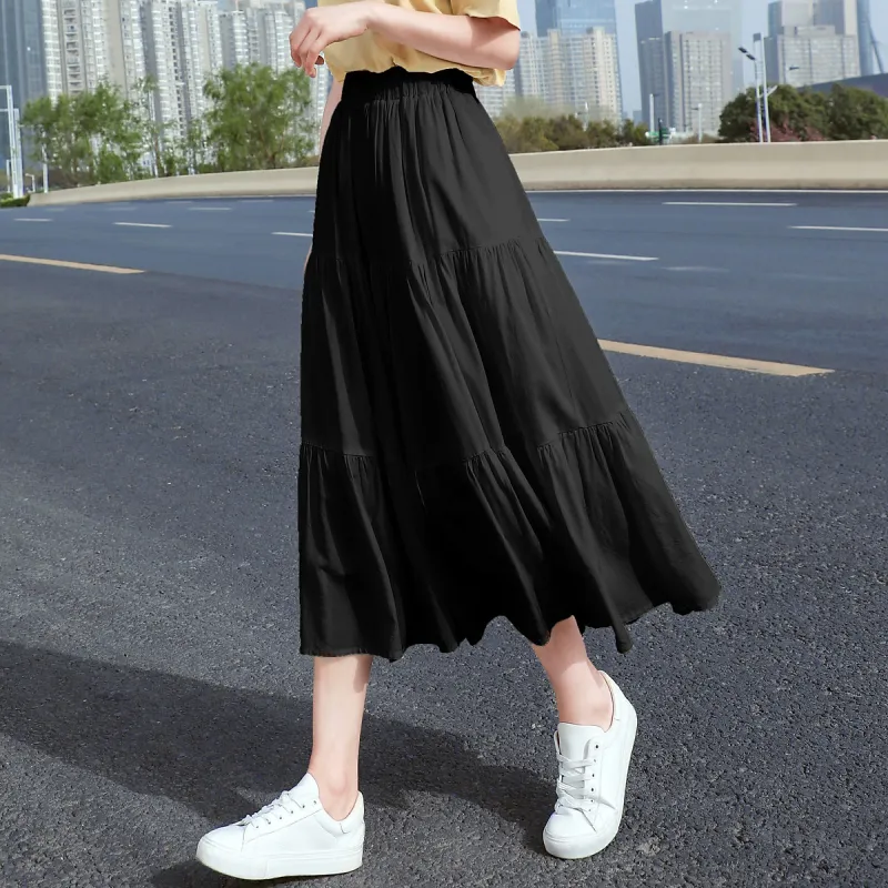 Mo Han Yi Mei Casual Long Skirt Women's Black-3