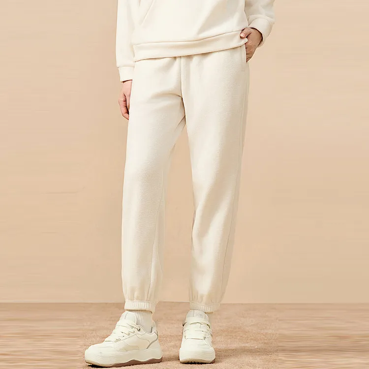 QIAODAN Knitted Sweatpants Women's Cream White-1