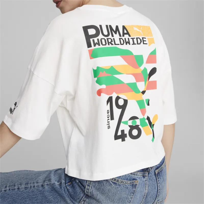 PUMA SQUAD Worldwide Graphic Tee T Shirt Women's White-3