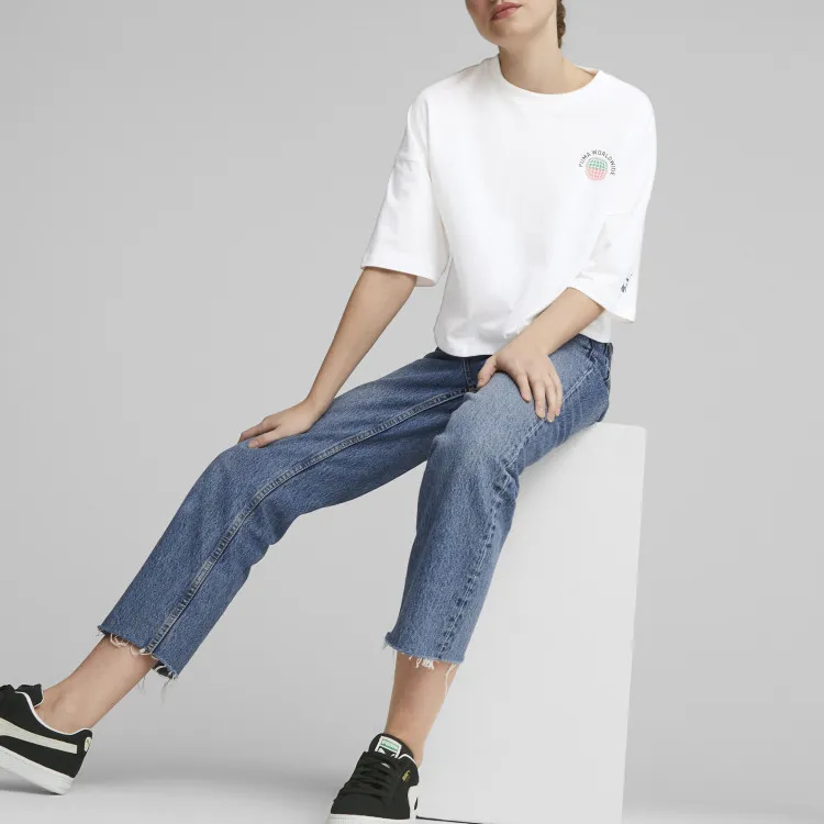 PUMA SQUAD Worldwide Graphic Tee T Shirt Women's White-2