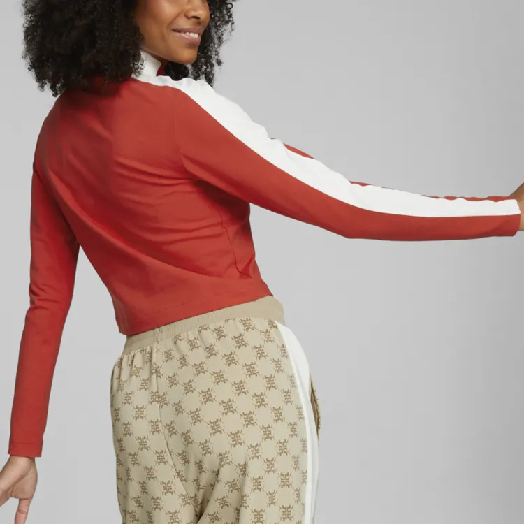PUMA T7 Cropped Slim Longsleeve Tee T-Shirt Women's Red-3