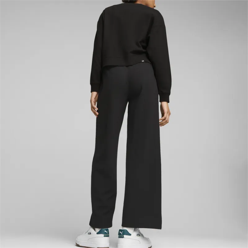 PUMA HER High Waist Straight Pants Knitted Sweatpants Women's Black-3